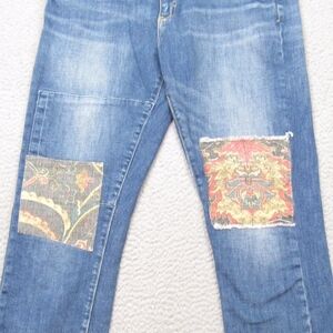 Pilcro Blue Straight Leg Jeans with Colorful Patchwork